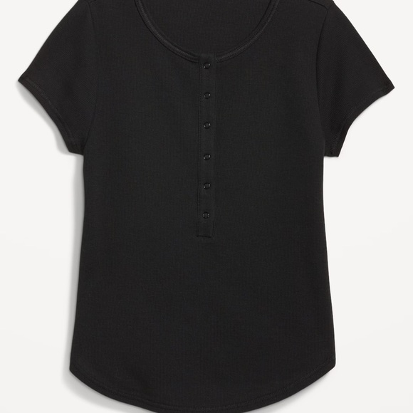 NWT OLD NAVY Short-Sleeve Waffle-Knit Henley Top   Color: Black Jack - Picture 2 of 9